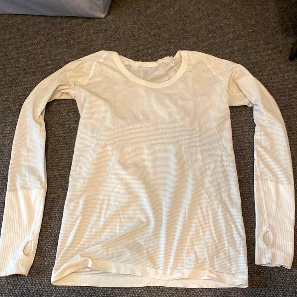 white lululemon Swiftly Tech Long Sleeve Shirt 2.0